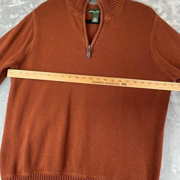 Eddie Bauer Quarter Zip Sweater Men's Large Burnt Orange Knit Classic (0691) - Picture 7 of 8